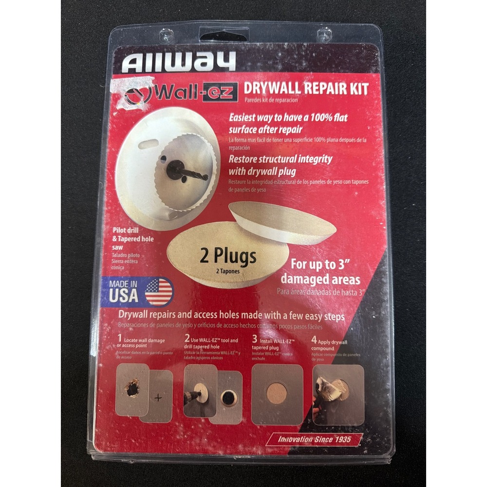 Allway Wall-ez Drywall Repair Kit WEK2 with Pilot Drill and 2 Tapered Plugs
